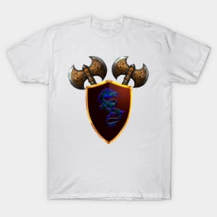 Graphic Design Fantasy Axes With A Shield. T-Shirt